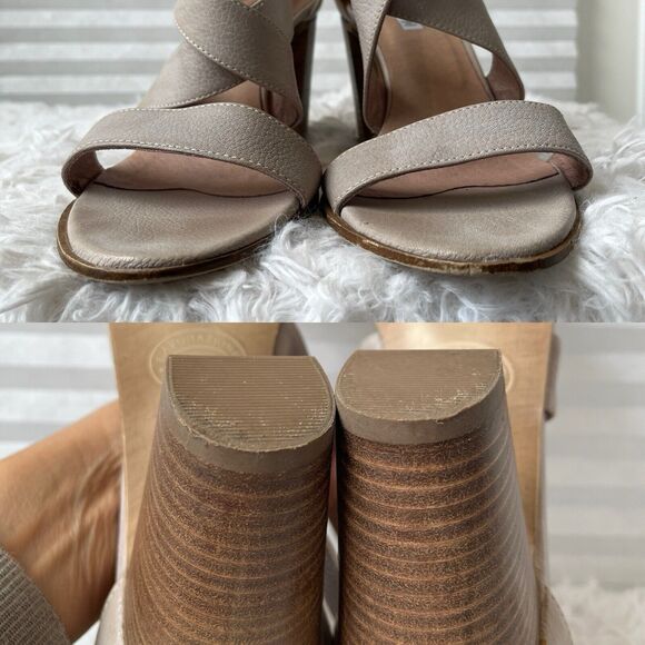 Donna Piu Sandals Strappy, Beige size 39/8.5 US, block heel, zip closure back. - Picture 5 of 7